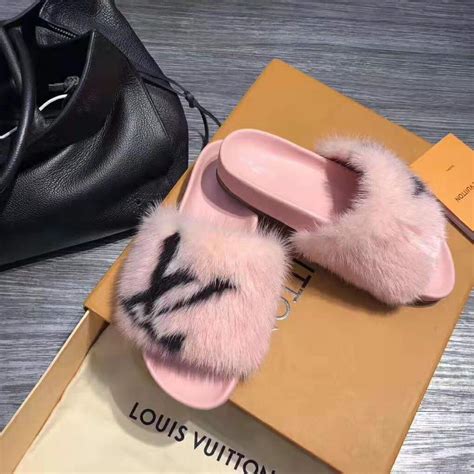 louis vuitton slippers pink fur|fuzzy louis vuitton slippers.